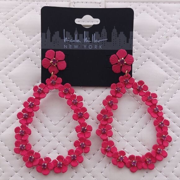 Nicole Miller New York Floral Hoops Earrings - Picture 1 of 4